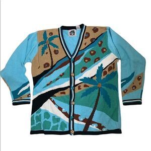 Storybook Knits Blue Tropical/Beach Cardigan - Large